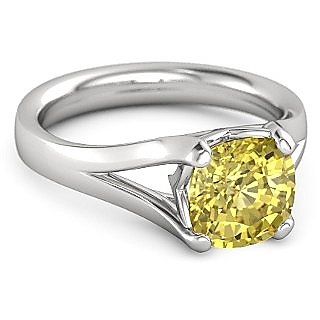                       CEYLONMINE certified yellow sapphire silver ring 5.50 ratti original  natural pushkar ring for women  men                                              