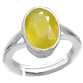                       CEYLONMINE YELLOW SAPPHIRE RING NATURAL  ORIGINAL GEMSTONE 5.25 RATTI SILVER RING FOR UNISEX                                              