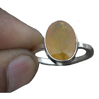                       CEYLONMINE certified yellow sapphire silver ring 5.50 ratti original  natural pushkar ring for women  men                                              