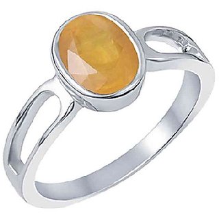                       CEYLONMINE Original Stone Yellow Sapphire 6.50 Ratti Stone Ring silver Certified Stone Pukhraj Ring                                              