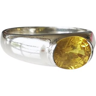                       CEYLONMINE natural yellow sapphire silver ring original  lab certified precious gemstone ring for unisex                                              
