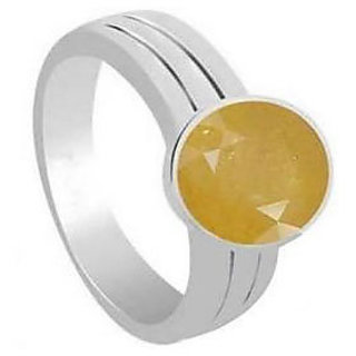                       CEYLONMINE pushkar ring natural precious gemstone 5.00 carat yellow sapphire silver ring for astrological purpose                                              