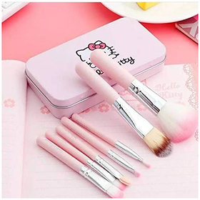 7 Piece Hello Kitty Make Up Brush Set For Girl Women (Pink)