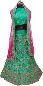 Dhanlaxmi Pista Silk Frill Embroidered Lehenga Choli For Women Semi Stitched