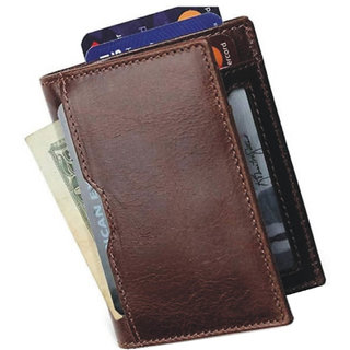 Men Brown Pure Leather RFID Card Holder 7 Card Slot 1 Note Compartment