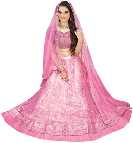 Dhanlaxmi Pink Net Frill Embroidered Lehenga Choli For Women Semi Stitched