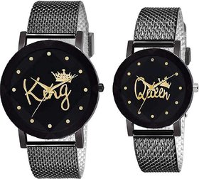 Black Plastic King Queen Couple Analogue Combo Watch (Pack of 2)