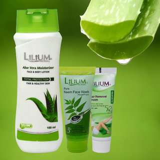 Lilium  Lotion 100ml, Hair Growth Removal Cream 50ml, Neem Face Wash 50ml