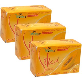                       SILKA Herbal papaya Enriched Soap For Anti Wrinkle And Skin glow Soap 135g (Pack Of 3, 135g Each)                                              