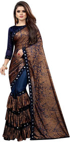 Today Deal Navy Blue Lycra Foil Print Saree with Blouse