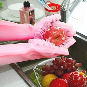 Latest 2020 Silicone Non-Slip, Dishwashing and Pet Grooming, Magic Latex Scrubbing Gloves for Household Cleaning Great f