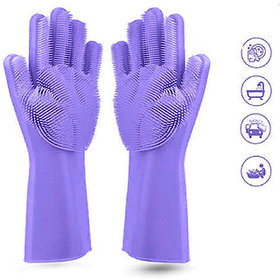 Titli reuseable Silicon Gloves sandard size for multi purpose (1 pair violet)