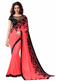 Samarth Fab Pink Color Georgette Embroidererd Casual Wear Wedding Wear Party Wear Festive Wear Regular Free Size Bollywood Designer Saree With Blouse Piece