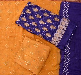 Prijam Women's Mustard Bandhani Print Salwar Suit Material