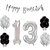 Happy Birthday Banner Cursive Silver(13 Letters) + 30 Metallic Balloons Black n Silver (15 each)+ 13 Digit