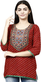 Prijam Women's Red 3/4th Sleeves Stitched Kurtis