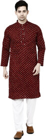 Prijam Men Maroon Long Straight Fit Kurta