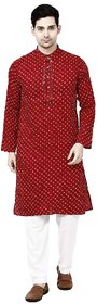 Prijam Men's Red Long Straight Fit Kurta