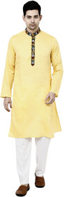 Prijam Men's Yellow Long Straight Fit Kurta