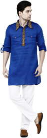 Prijam Men's Blue Long Straight Fit Kurta