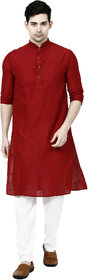 Prijam Men's Maroon Long Straight Fit Kurta