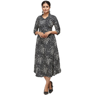 Saadhvi Black and White Crepe Abstract Print Stitched Dress