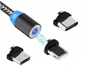 Multi 3-in-1 Cable Magnetic Charging USB Cable with LED for Android by Karnavati