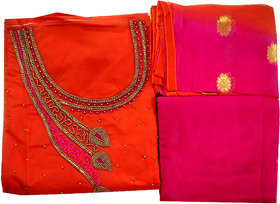 Savani Fashions Chanderi Cotton Dress Material for Women  Cotton Dress Material for Women (Free size) Orange