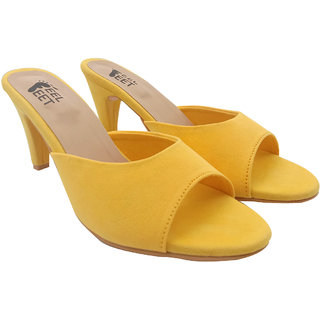 Feel Feet Lemon Yellow Pencil Heel Sandals For Girls and Women 3.25 inch