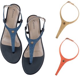 CAMELEO - Plural T Strap Slingback Sandals - DARK-BLUE-OLIVE-GREEN-RED