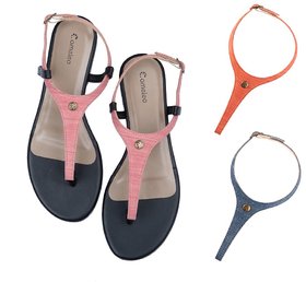 CAMELEO - Plural T Strap Slingback Sandals - Dark-Pink-RED-DARK-BLUE