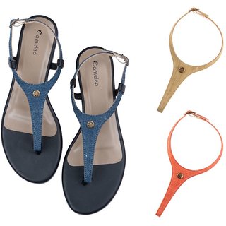 CAMELEO - Plural T Strap Slingback Sandals - DARK-BLUE-OLIVE-GREEN-RED