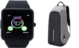 Bushwick Presents GT12 Bluetooth Smartwatch with Camera Support  With Grey USB Nylon Laptop Bag.