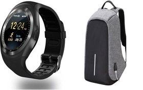 Bushwick Presents Y15 Screen Bluetooth Wireless Mobile Smartwatch  With Grey USB Nylon Laptop Bag.