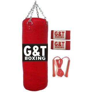 Punching Bag 2 Feet with Chains+Hand Wraps+Jump Rope
