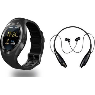Bushwick Presents Y15 Screen Bluetooth Smartwatch and Sim Card Support With HBS- Music  Talking Bluetooth Headphone