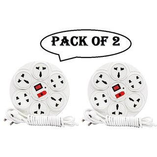 M Mapon Fashion 8 Pin Socket Surge Protector/Power Supply Extension Board With 3 Long Wire (Round,Pack of 2)