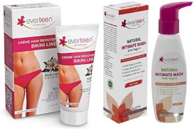 everteen Combo Bikini Line Hair Remover Crme (50g) and Yogurt Natural Intimate Wash for Feminine Intimate Hygiene in