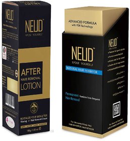 NEUD Combo Natural Hair Inhibitor (80g) and After Hair Removal Lotion (100g) for Men and Women