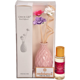 redolance scented reed diffuser rose oil 30ml ceremic pot purple colour LBH (INC) 2x2x3 for home, office and spa Diffuse