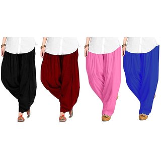 TNQ Women's Pure Woolen Patiala Salwar - Free Size Fits Waist 28 To 48 Inches, Length 39 Inches, Red, Drawstring Closure