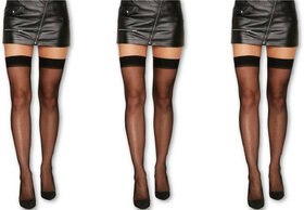 KYODO Women's 3 Pair Thigh-Highs Long Exotic Stockings Tights black (3 Pair)