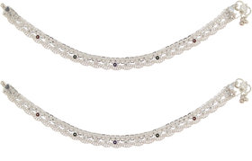 Lucky Jewellery Traditional Designer Silver Polish Anklet Payal Pair of One for Girls & Women (710-B2YS2-1101)