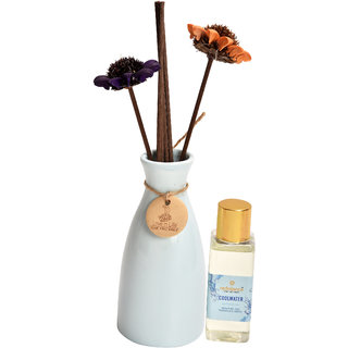 redolance scented reed diffuser aqua oil 50ml ceremic pot blue colour LBH (INC) 2.5X2.5X5 for home, office and spa