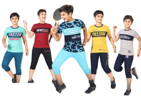 Kavin's 3/4th Pant with Half-Sleeve Tees for Kids, Pack of 5, Unisex, Multicolored-Carter