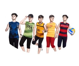 Kavin's 3/4th Pant with Sleeveless Tees for Kids, Pack of 5, Unisex, Multicolored - Don