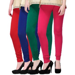 Womens Cotton Churidaar Legging Red/Royalblue/Fusia/Bottle green (Pack Of 4)