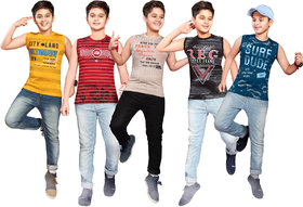 Kavin's Cotton Trendy T-Shirt for boys, Pack of 5, Multicolored, Combo Pack - Duke