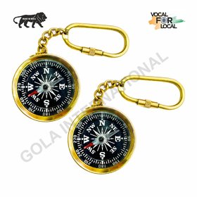 Gola International Brass Magnetic Direction Compass Keychain Pack of 2