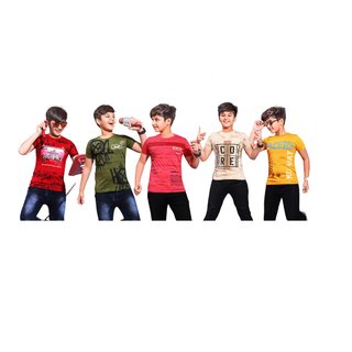 Kavin's Cotton Trendy T-Shirt for boys, Pack of 5, Multicolored, Combo Pack - Spike